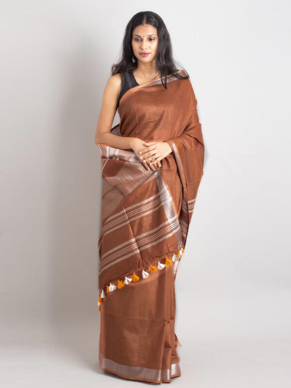 Classic Plain Slub Linen Saree – Effortless Elegance for Every Occasion - Image 2
