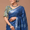 "Serene Weaves: Plain Slub Linen Saree with Running Blouse – Effortless Elegance"