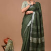 "Serene Weaves: Plain Slub Linen Saree with Running Blouse – Effortless Elegance" - Image 3
