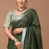 "Serene Weaves: Plain Slub Linen Saree with Running Blouse – Effortless Elegance"