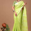"Serene Weaves: Plain Slub Linen Saree with Running Blouse – Effortless Elegance" - Image 3