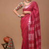 "Serene Weaves: Plain Slub Linen Saree with Running Blouse – Effortless Elegance" - Image 3