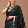 "Serene Weaves: Plain Slub Linen Saree with Running Blouse – Effortless Elegance"