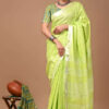 "Serene Weaves: Plain Slub Linen Saree with Running Blouse – Effortless Elegance" - Image 4