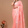 "Serene Weaves: Plain Slub Linen Saree with Running Blouse – Effortless Elegance" - Image 3
