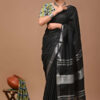 "Serene Weaves: Plain Slub Linen Saree with Running Blouse – Effortless Elegance" - Image 4