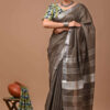 "Serene Weaves: Plain Slub Linen Saree with Running Blouse – Effortless Elegance" - Image 4