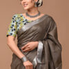 "Serene Weaves: Plain Slub Linen Saree with Running Blouse – Effortless Elegance"