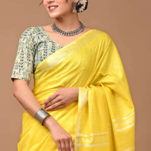 "Serene Weaves: Plain Slub Linen Saree with Running Blouse – Effortless Elegance"