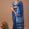 "Serene Weaves: Plain Slub Linen Saree with Running Blouse – Effortless Elegance" - Image 3