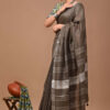 "Serene Weaves: Plain Slub Linen Saree with Running Blouse – Effortless Elegance" - Image 3