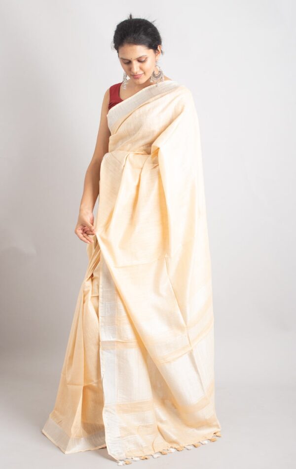 Classic Plain Slub Linen Saree – Effortless Elegance for Every Occasion - Image 4