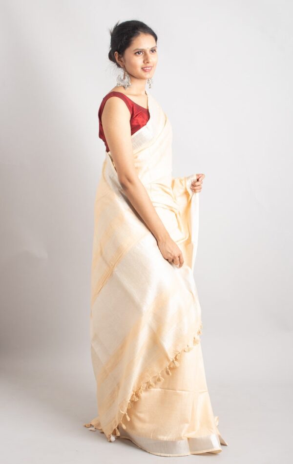 Classic Plain Slub Linen Saree – Effortless Elegance for Every Occasion - Image 6