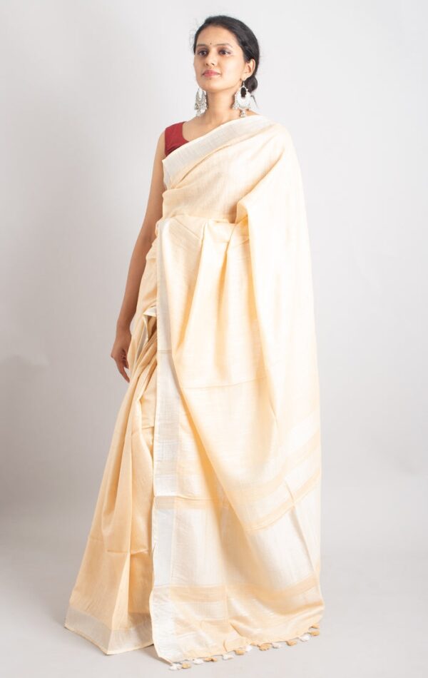 Classic Plain Slub Linen Saree – Effortless Elegance for Every Occasion - Image 5