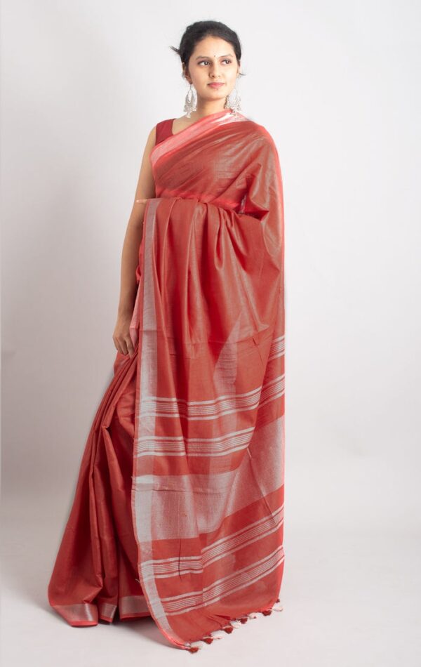 Classic Plain Slub Linen Saree – Effortless Elegance for Every Occasion - Image 5