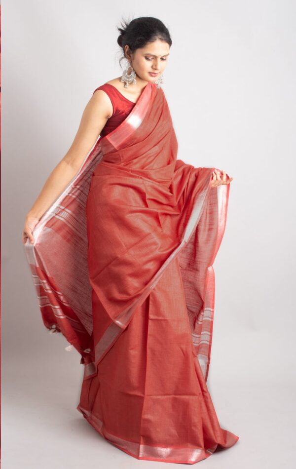 Classic Plain Slub Linen Saree – Effortless Elegance for Every Occasion - Image 6