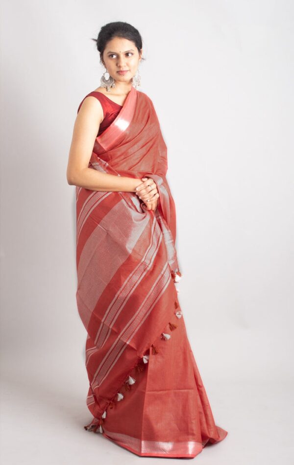 Classic Plain Slub Linen Saree – Effortless Elegance for Every Occasion - Image 4