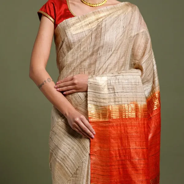 Premium Bhagalpur Tassar Gicha Silk Saree – Elegant & Traditional Handwoven Saree for Special Occasions